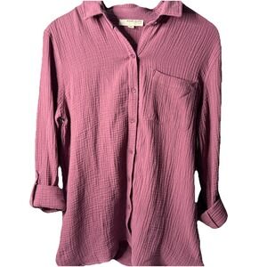 Anne Klein Jeans Size Small Purple Button Down Women With Pocket 100% Cotton